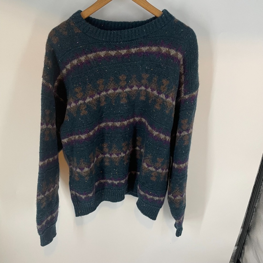 Vintage 90s Alps Fine Apparel Fair Isle Pullover Sweater Dark Teal Green Mens XL